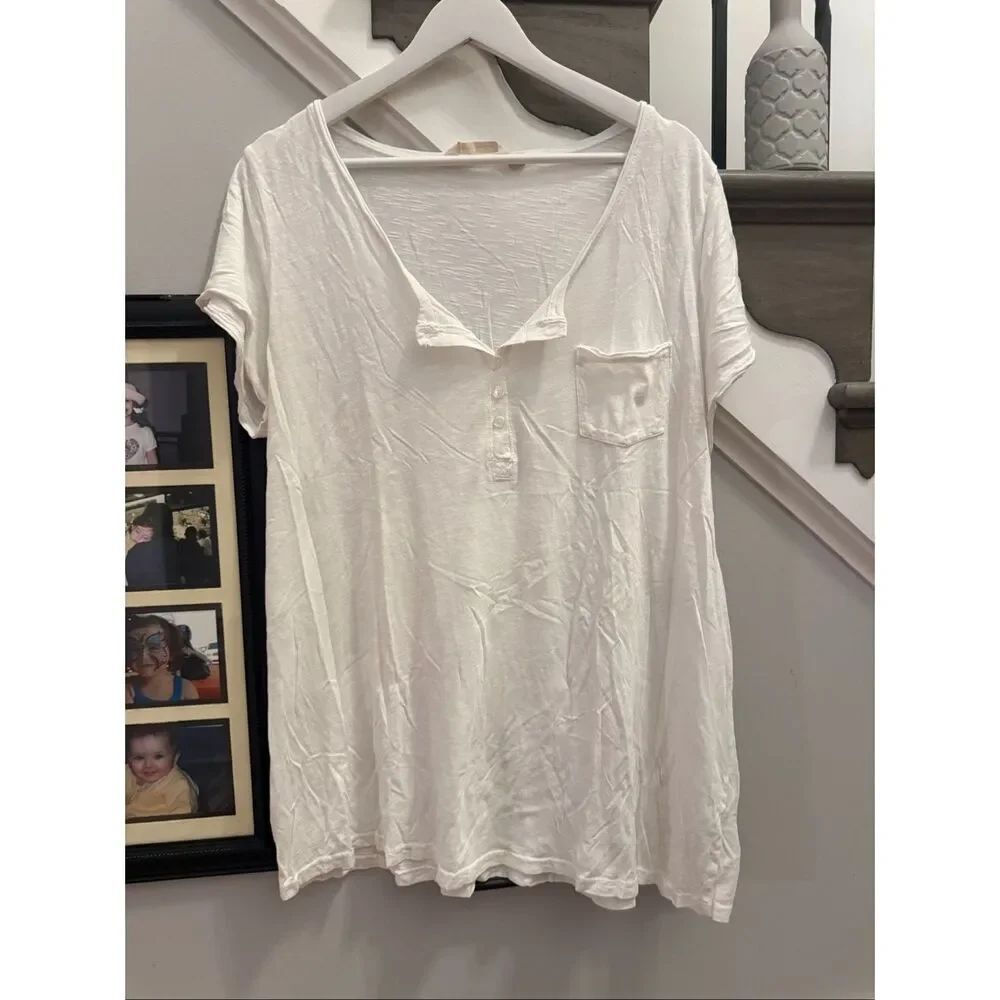 Soft Surroundings White Light Weight Cap Sleeve Henley T-Shirt sz XL EUC